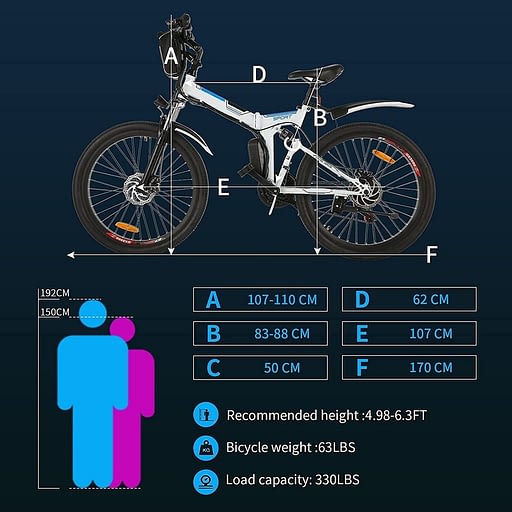 Hiriyt 26'' Electric Mountain Bike Dimensions